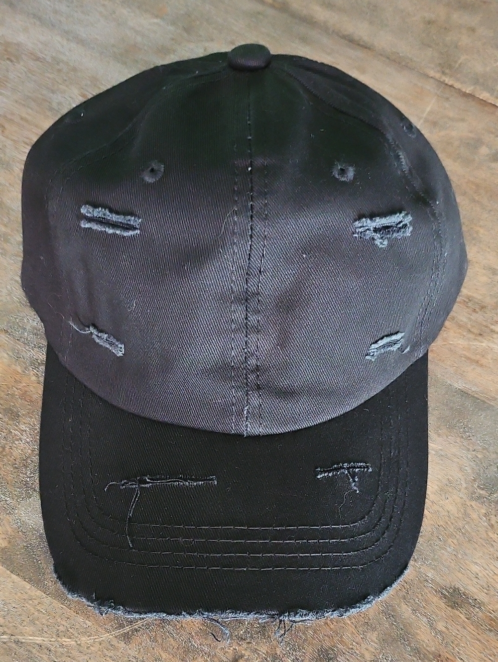 NWT Black Denim Distressed Baseball Cap
